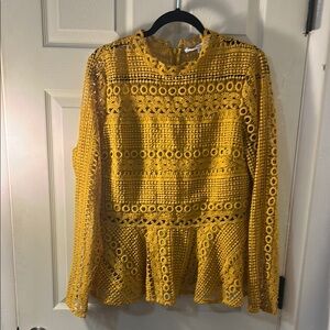 Boston Proper Gold Embellished Blouse with Peplum